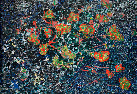 하늘로 올라가는 빨강꽃. 65x50cm. Acrylic on canvas. 1999