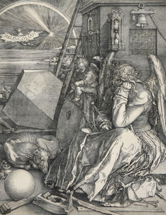 알브레히트 뒤러, 멜랑콜리아 Ⅰ, 동판화, 1514년. 오토쉐퍼박물관 소장.