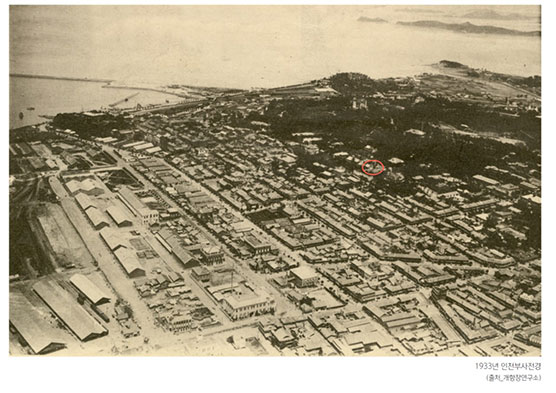1933년 인천부사전경 ©개항장연구소(2020년 인천도시공사 다시보는개항장 Re-port 전시자료 중)